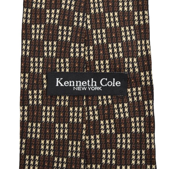 Kenneth Cole New York Mens Necktie Tie Geometric Brown Cream Black 59 in - Picture 5 of 6
